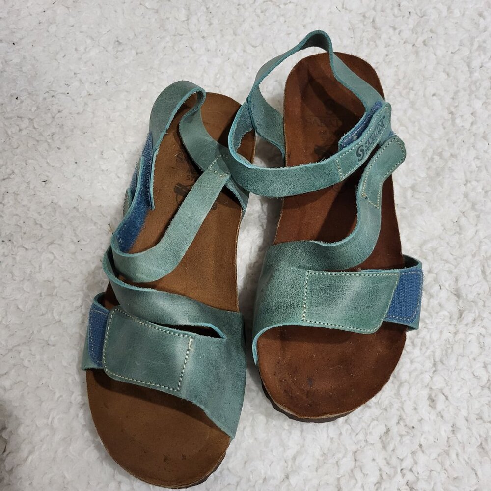 SABATINI 4013 Jeans leather comfort sandals  color green   size EU 37  US 6.5